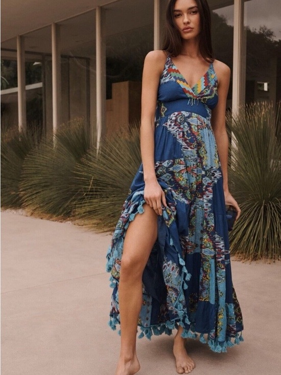 Barok Dresses & Skirts - Barok Anthropologie Paris Sleeveless V-Neck Tiered Dress Sz S Wedgewood Blue